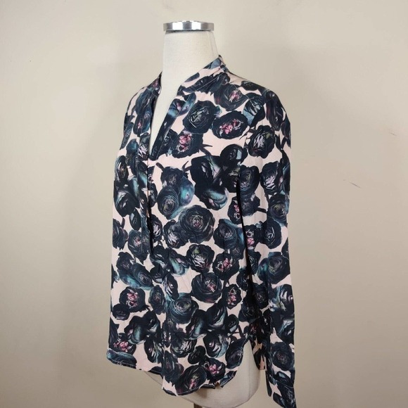 Dylan Gray Floral Silk Shirt Blouse Moody Roses Dark Romance Goth - Picture 6 of 11